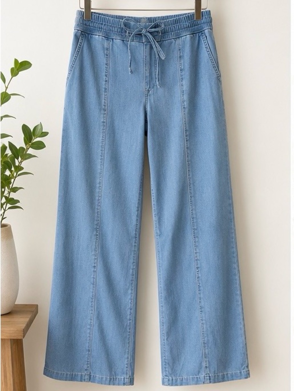 Mica Los Angeles Wide Leg Chambray Drawstring Pants Medium